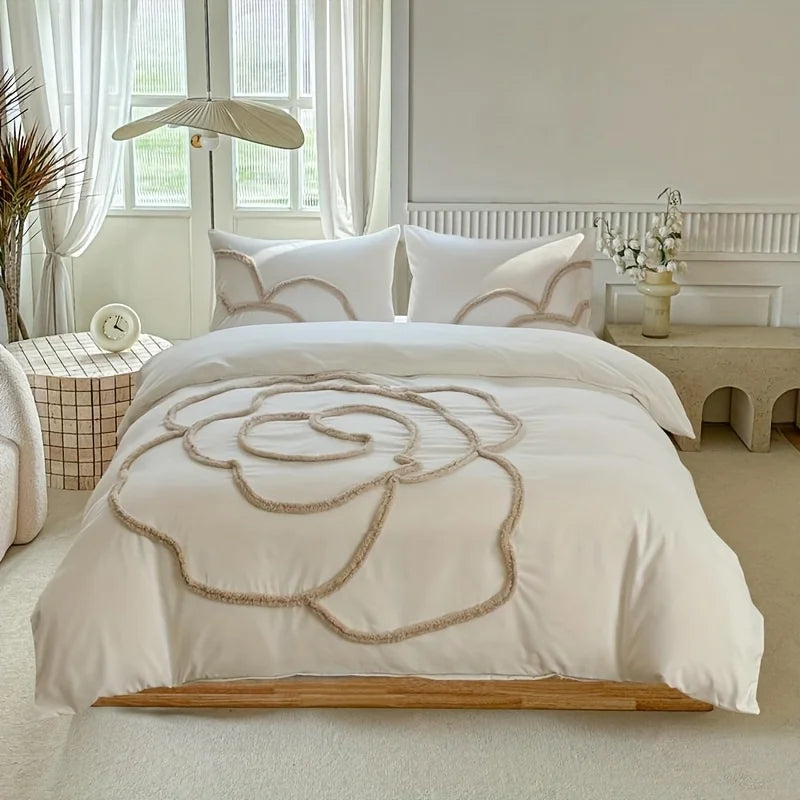Final styling of the Ultra Soft Microfiber Boho Bedding Set, showcasing its compatibility with neutral throws and chic decor.