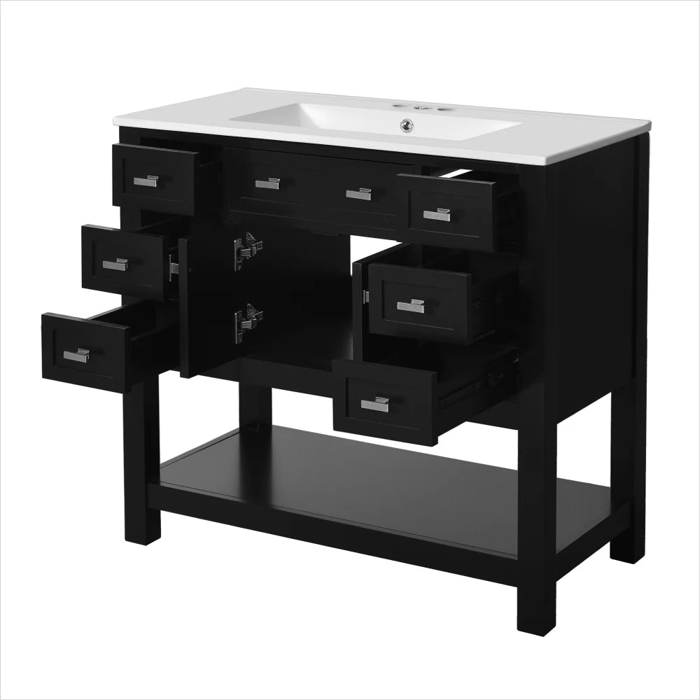 Modern 36'' Independent Bathroom Vanity w/Mounted Ceramic Sink