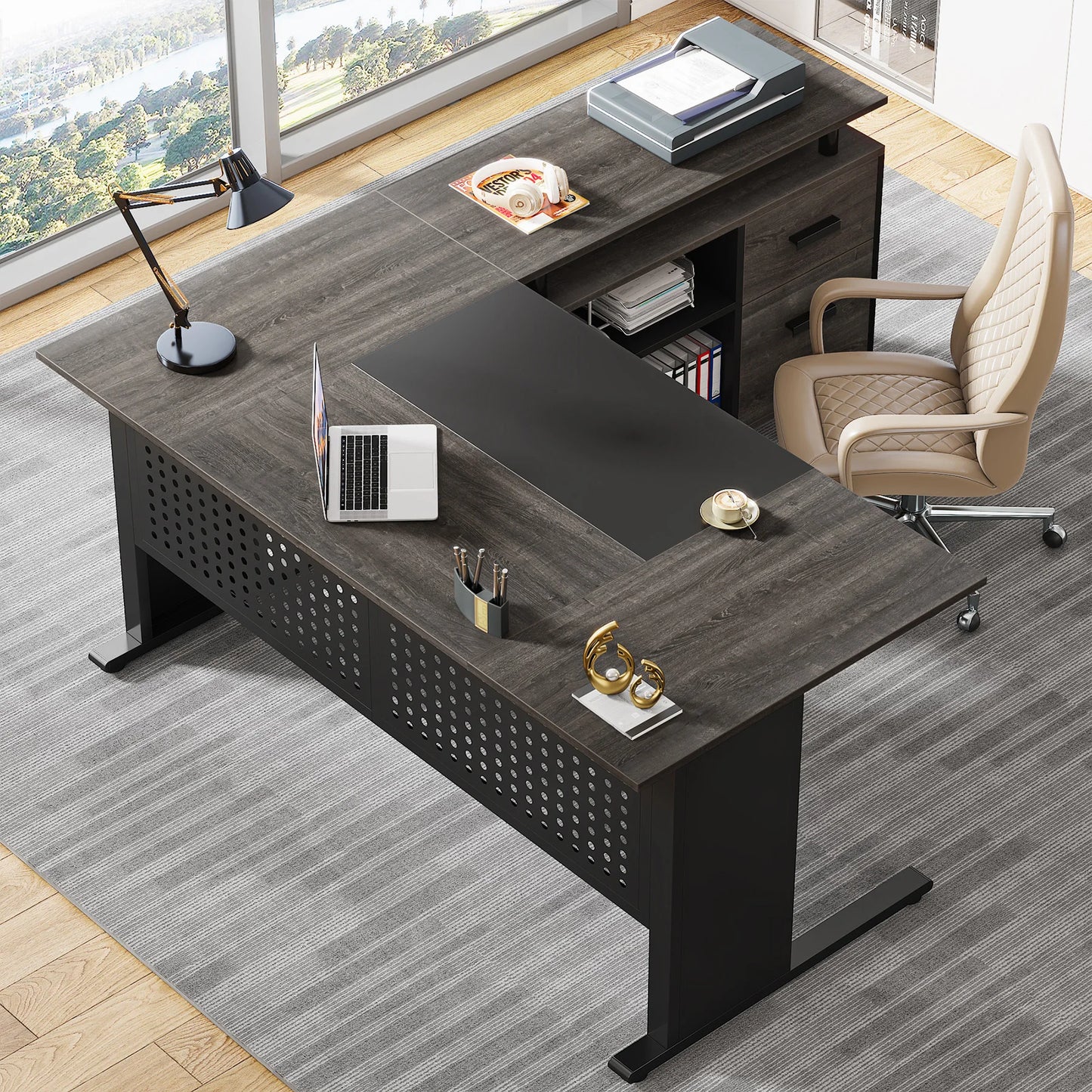Modern 63" Executive Versatile L-shaped Desk