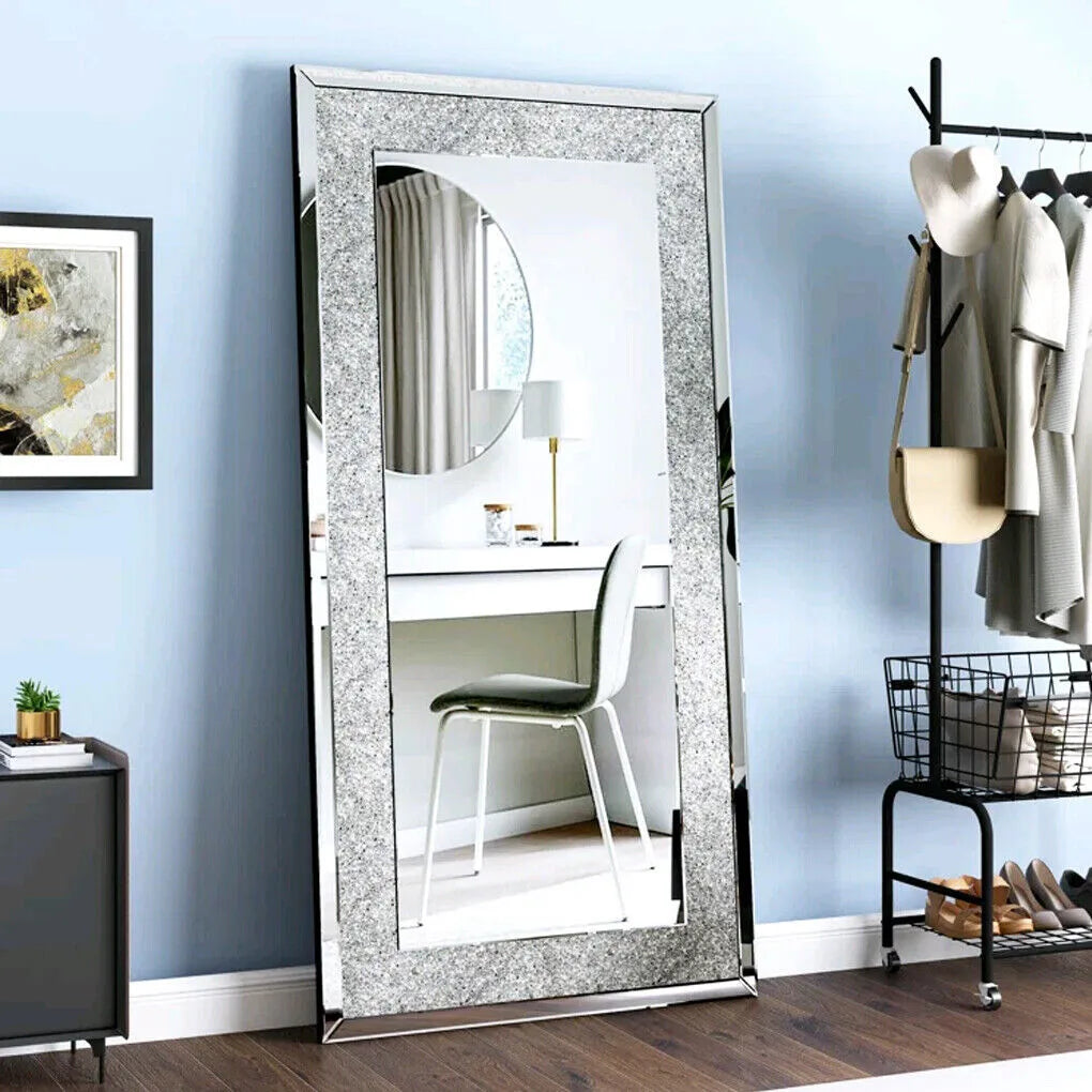 Modern Rectangular Crystal Crush Diamond Wall Mirror