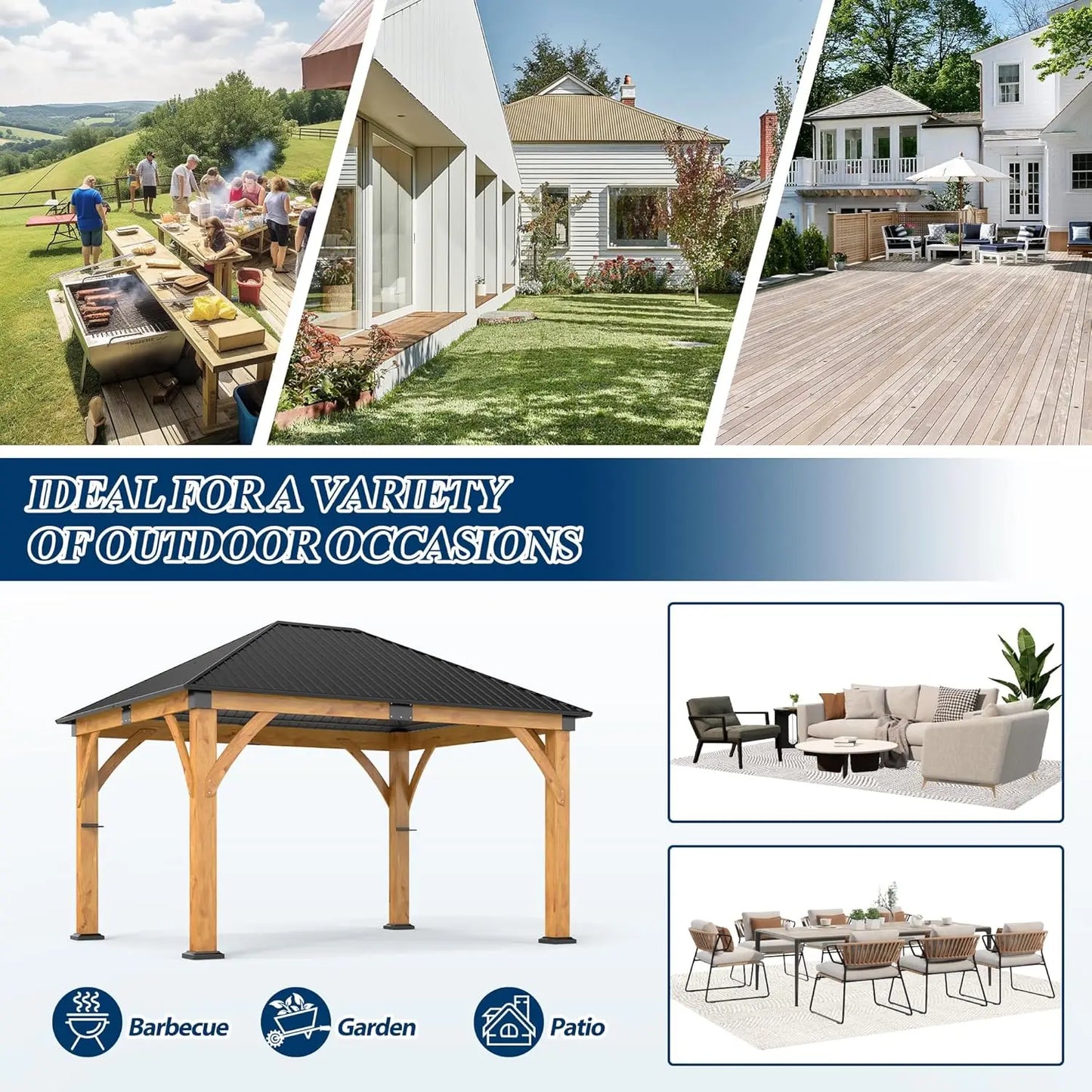 10 x 10 Gray Outdoor Wood Post Gazebo