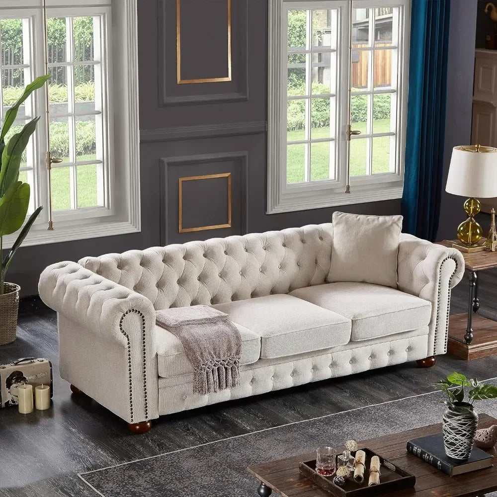 Classic & Luxurious 3-Seater Chesterfield Sofa w/Nailhead Trim