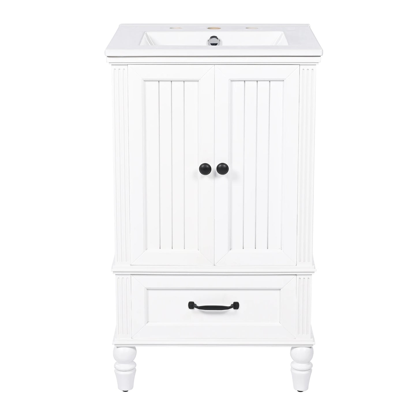 Modern & Independent 20" White Bathroom Vanity w/Semilune Ceramic Sink