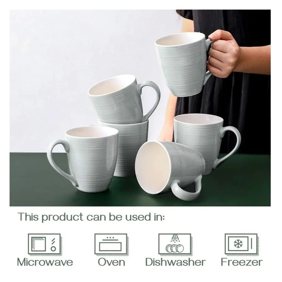 Beautiful arrangement of Set of 6 Modern Gray 17 Oz Ceramic Coffee Mugs - a versatile ceramic coffee mugs set to enhance your coffee experience.