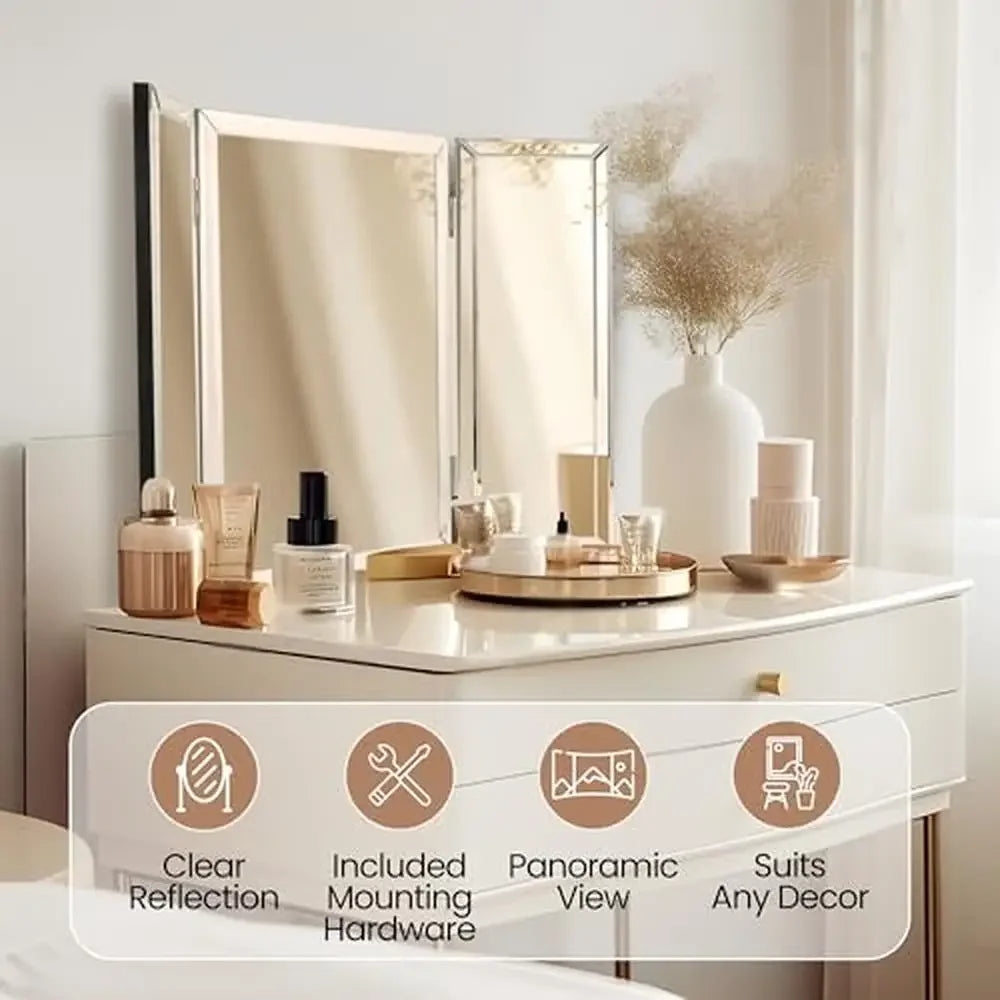 Beautiful & Modern Tri-fold Bathroom Wall Mirror
