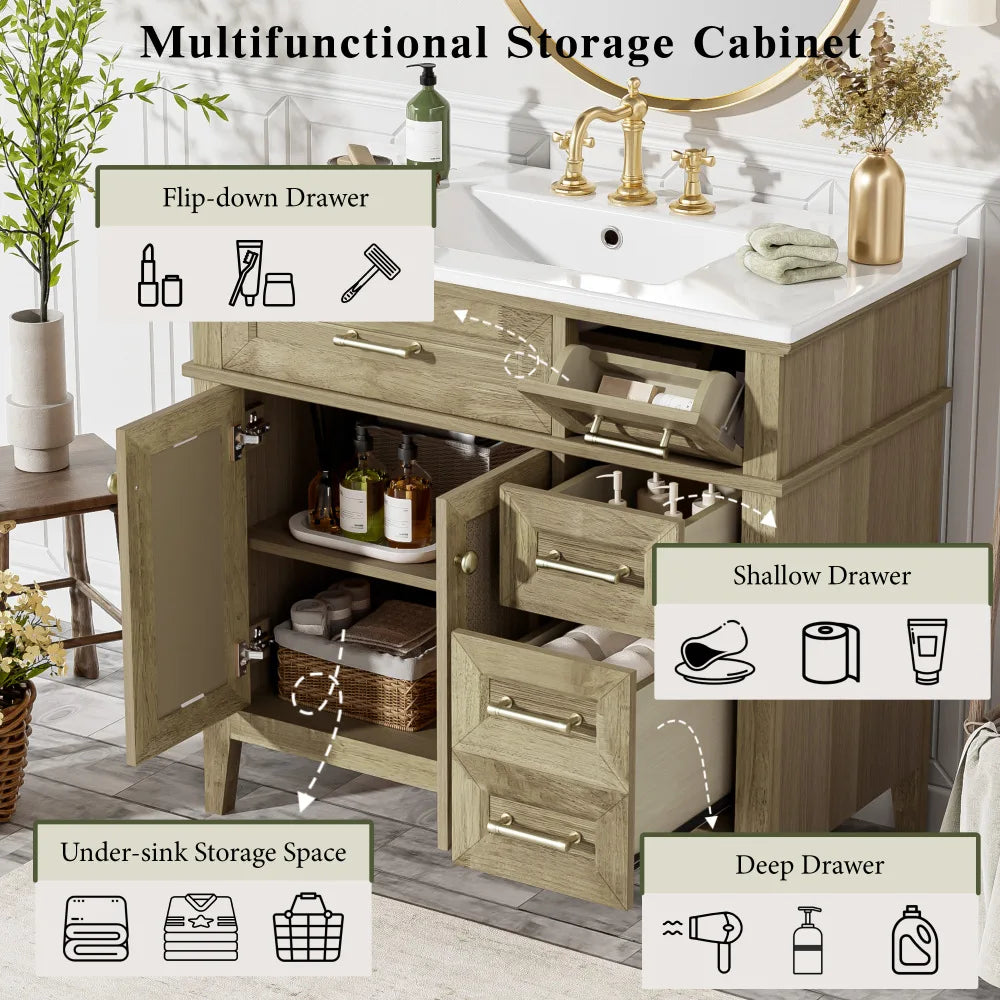 Classic & Elegant 36" Bathroom Vanity with Ceramic Sink