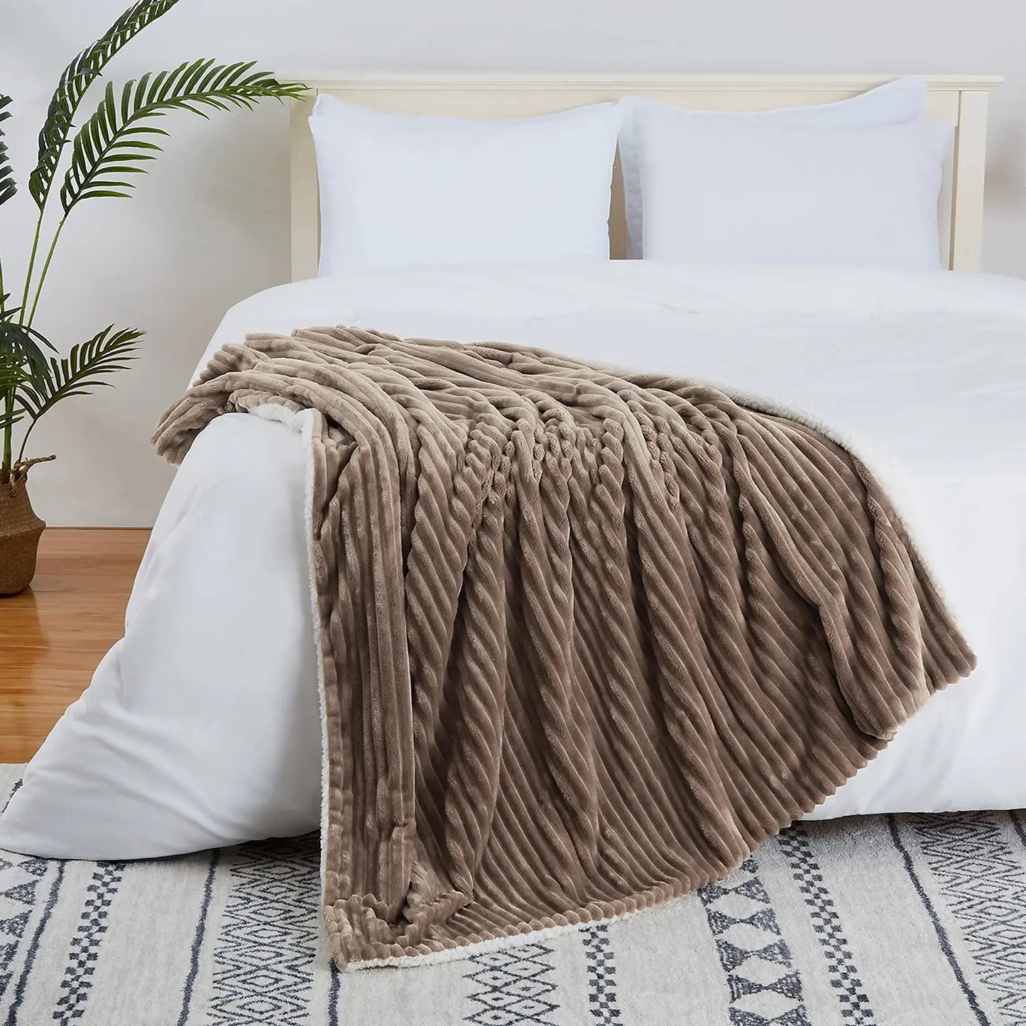 Soft & Cozy Striped Sherpa Flannel Throw Blanket