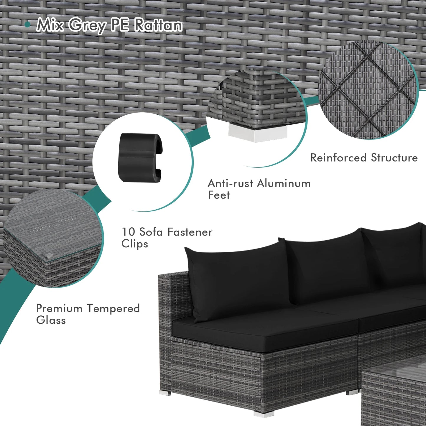 Modern 7-Piece PE Rattan Sectional Sofa Set