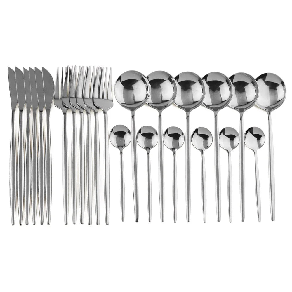 Modern 24-Piece Stainless Steel Tableware for 6