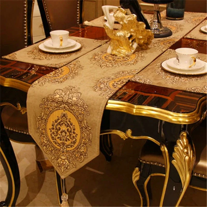Full table setting featuring High Quality Chenille Noble Table Runner, illustrating how it enhances the dining experience with style and luxury. The perfect chenille table runner to impress guests.