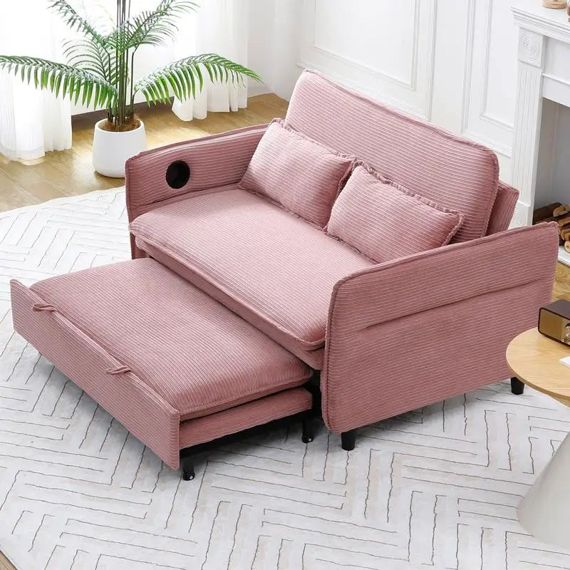 Multi-Functional Pink Letter Striped Corduroy Sofa Bed