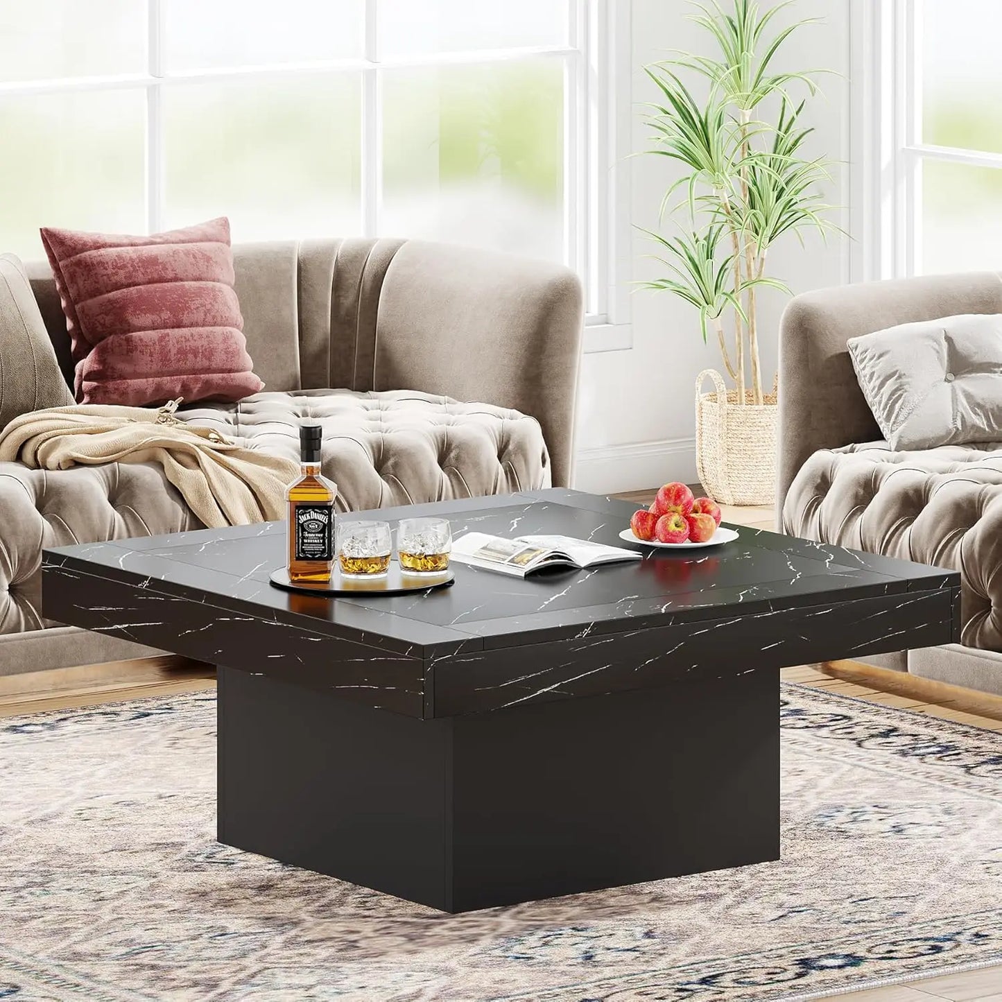 Farmhouse Style Square Coffee Table w/LED Lights