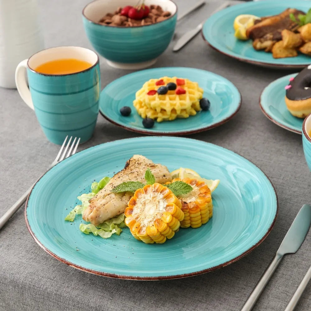 16-Piece Vintage Turquoise Ceramic Dinnerware Set