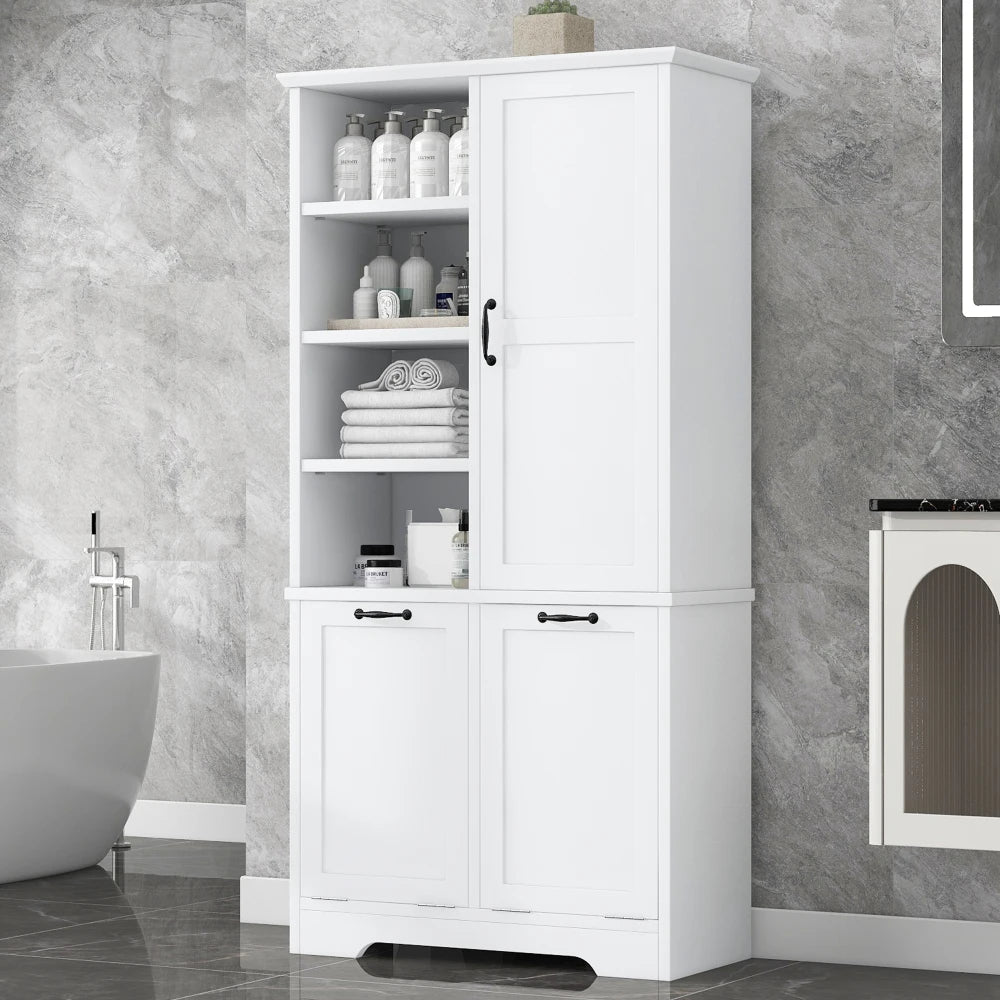 Contemporary 68" Freestanding White Open Hamper Cabinet
