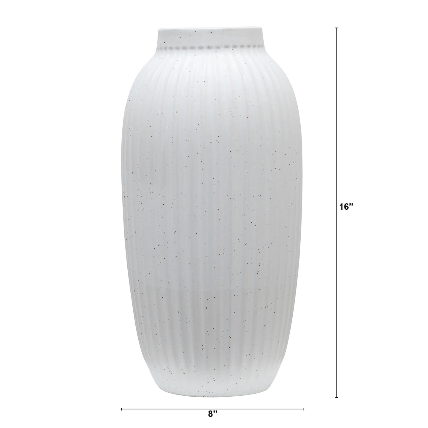 Decorative Indoor Speckled White Ribbed Ceramic Vase