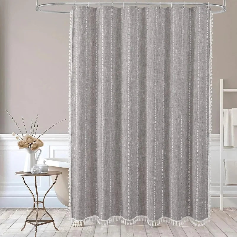 Boho Farmhouse Cotton Linen Shower Curtain
