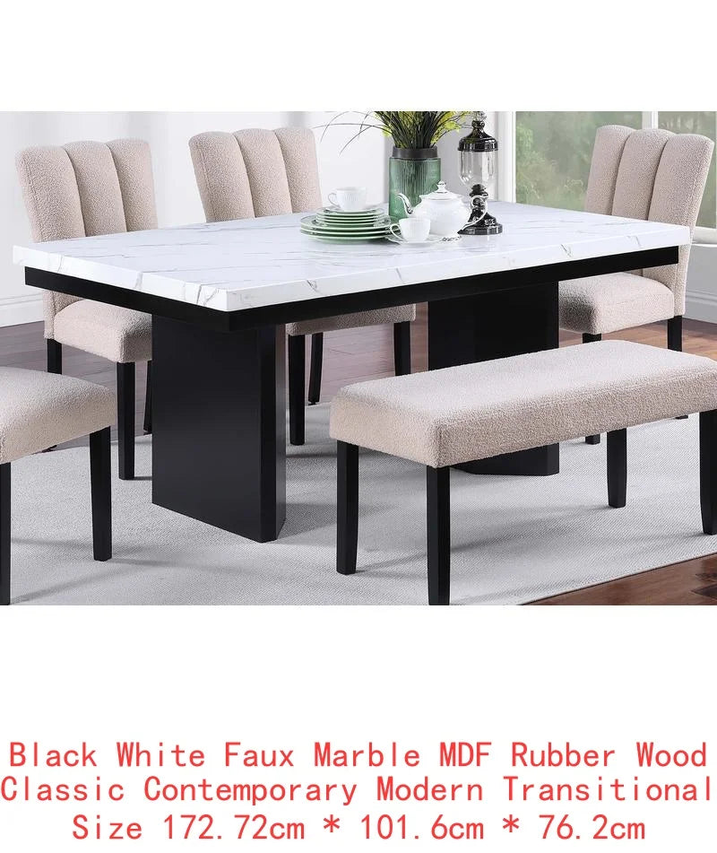 Classic Two-Tone White Faux Marble Top Dining Set with 6 Side Chairs