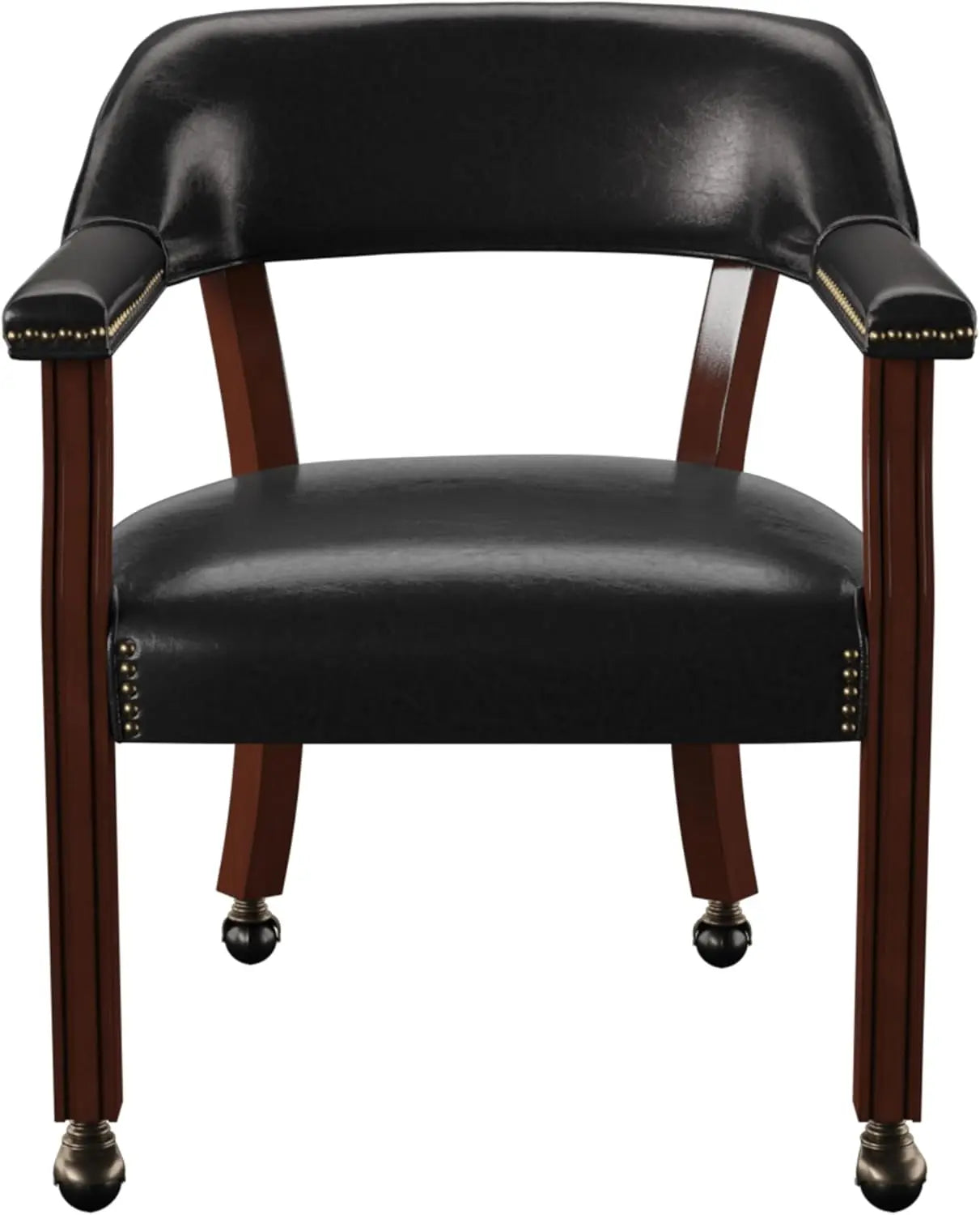 Upholstered Solid Black Arm Dining Chair w/Casters & Nailhead Trim
