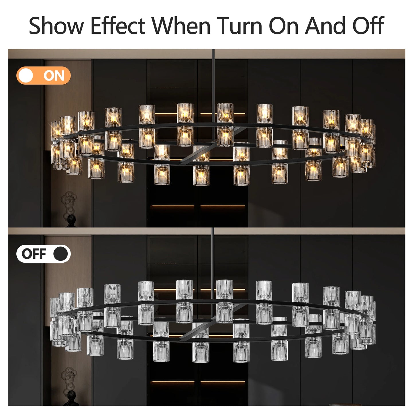 "Wagon Wheel over Table"~Modern 48" Black Round Light Fixture