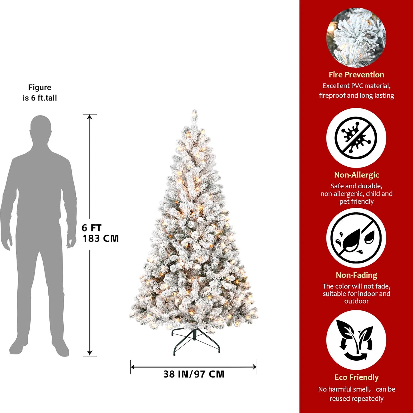 Fluffy & Lush Artificial Pre-lit 6FT Snow Flocked Holiday Tree