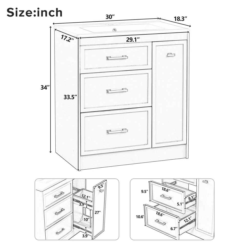 Classic 30" Bathroom Vanity Set w/Premium Ceramic Sink