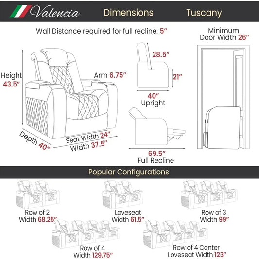 Close-up of Navy Blue Leather Power Recliner Home Theater Seating Row of 4, highlighting the plush leather texture and powered recline functionality.