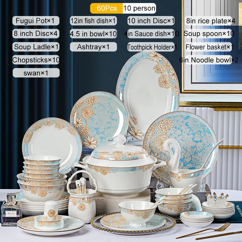 Elegant 16-Piece Blue And White Ceramic Dinnerware Set perfect for festive holiday dinners.