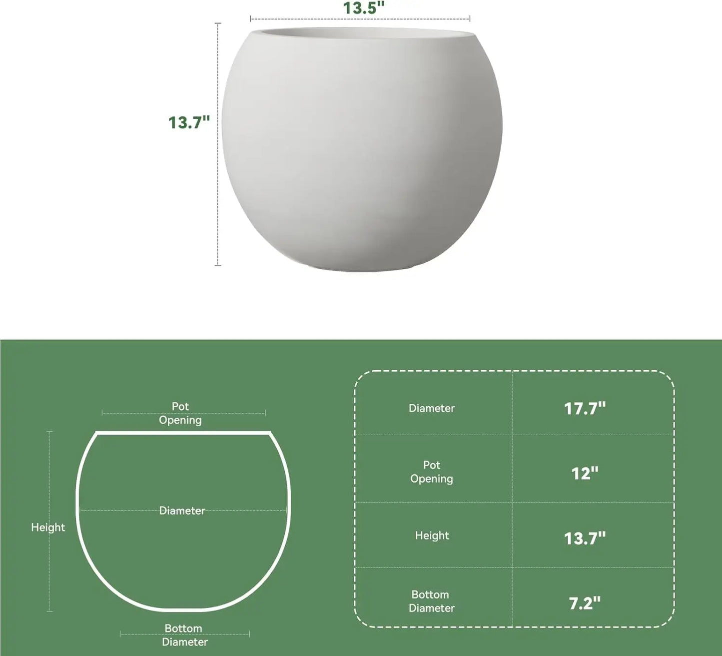 Indoor/Outdoor 17.7'' Dia Large Round Planter w/Drainage Hole