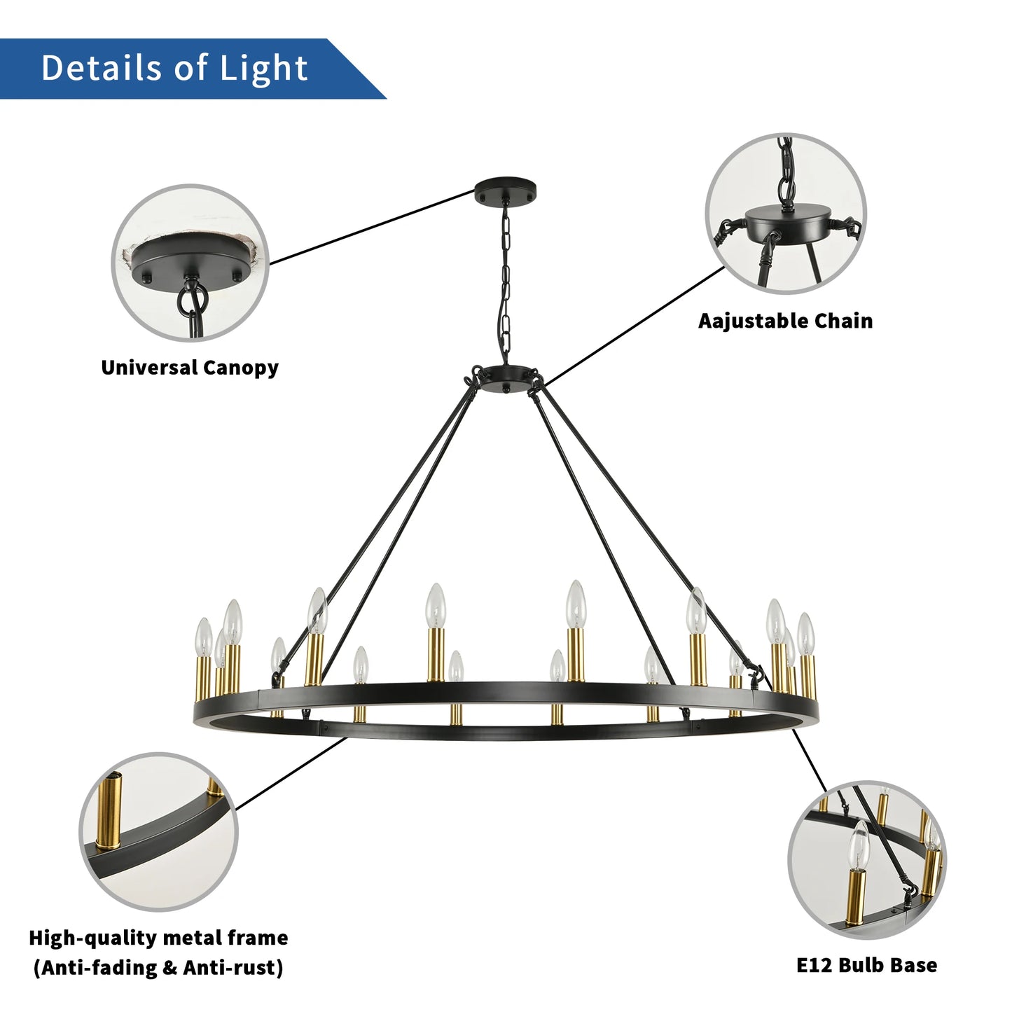Dramatic ceiling centerpiece, the 43" Black Farmhouse Wagon Wheel Chandelier diffuses warm light.
