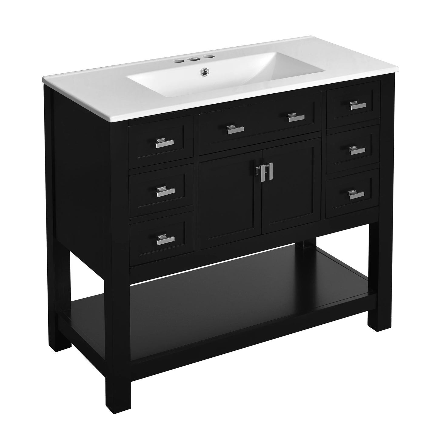 Modern 36'' Independent Bathroom Vanity w/Mounted Ceramic Sink