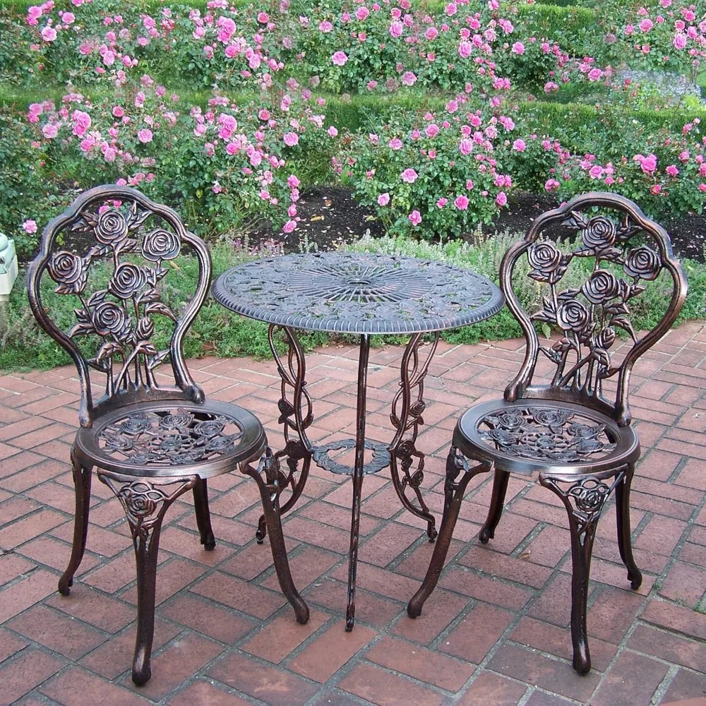 3-Piece Cast Aluminum Rose Bistro Set