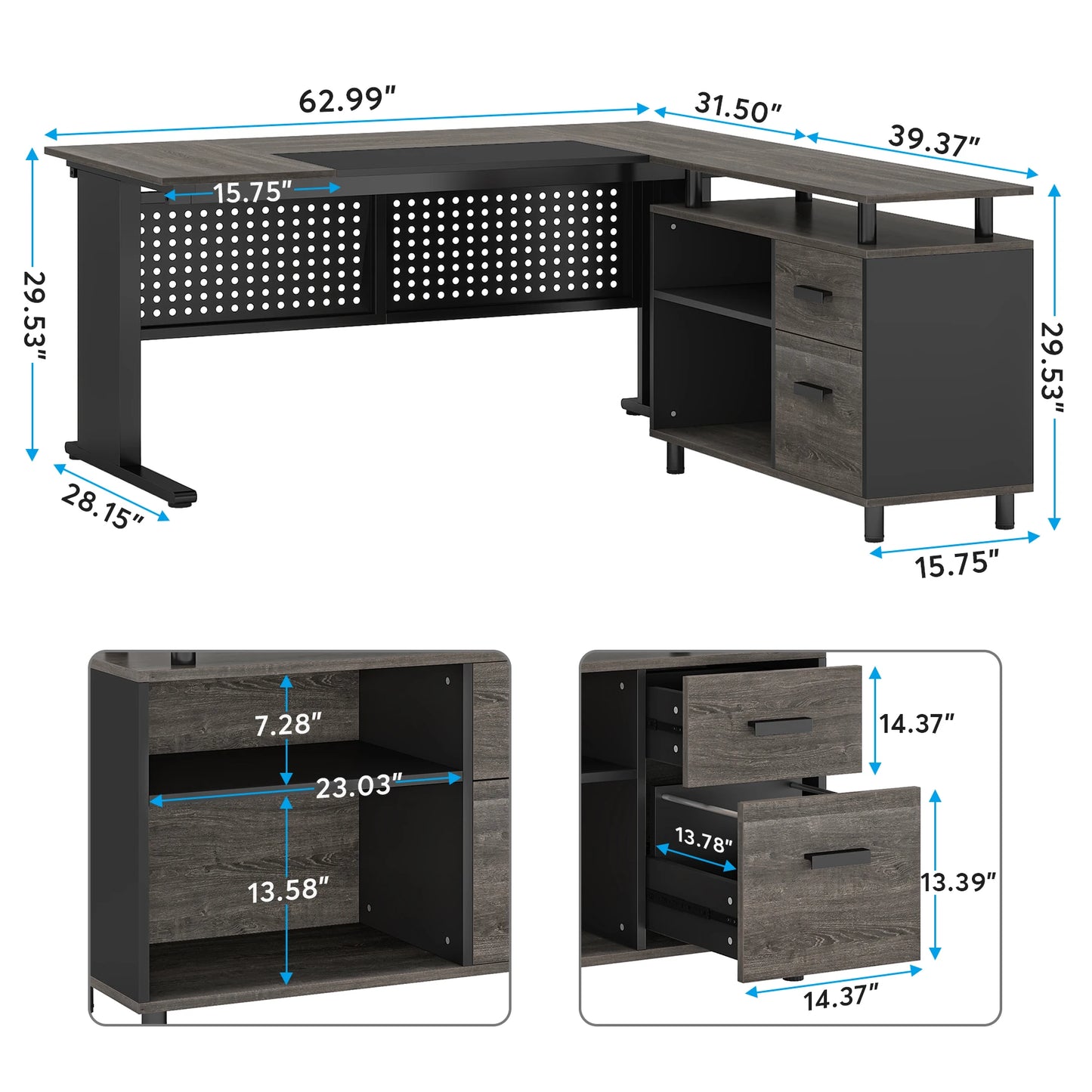 Modern 63" Executive Versatile L-shaped Desk