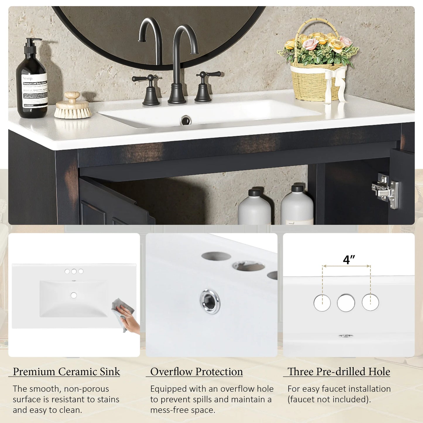72" Bathroom Vanity Set with Double Vanities (Separate), Double Ceramic Sinks, Soft-Close Doors & Adjustable Shelf – Retro