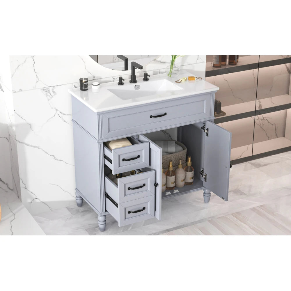 Freestanding 36" White Bathroom Vanity w/Ceramic Sink
