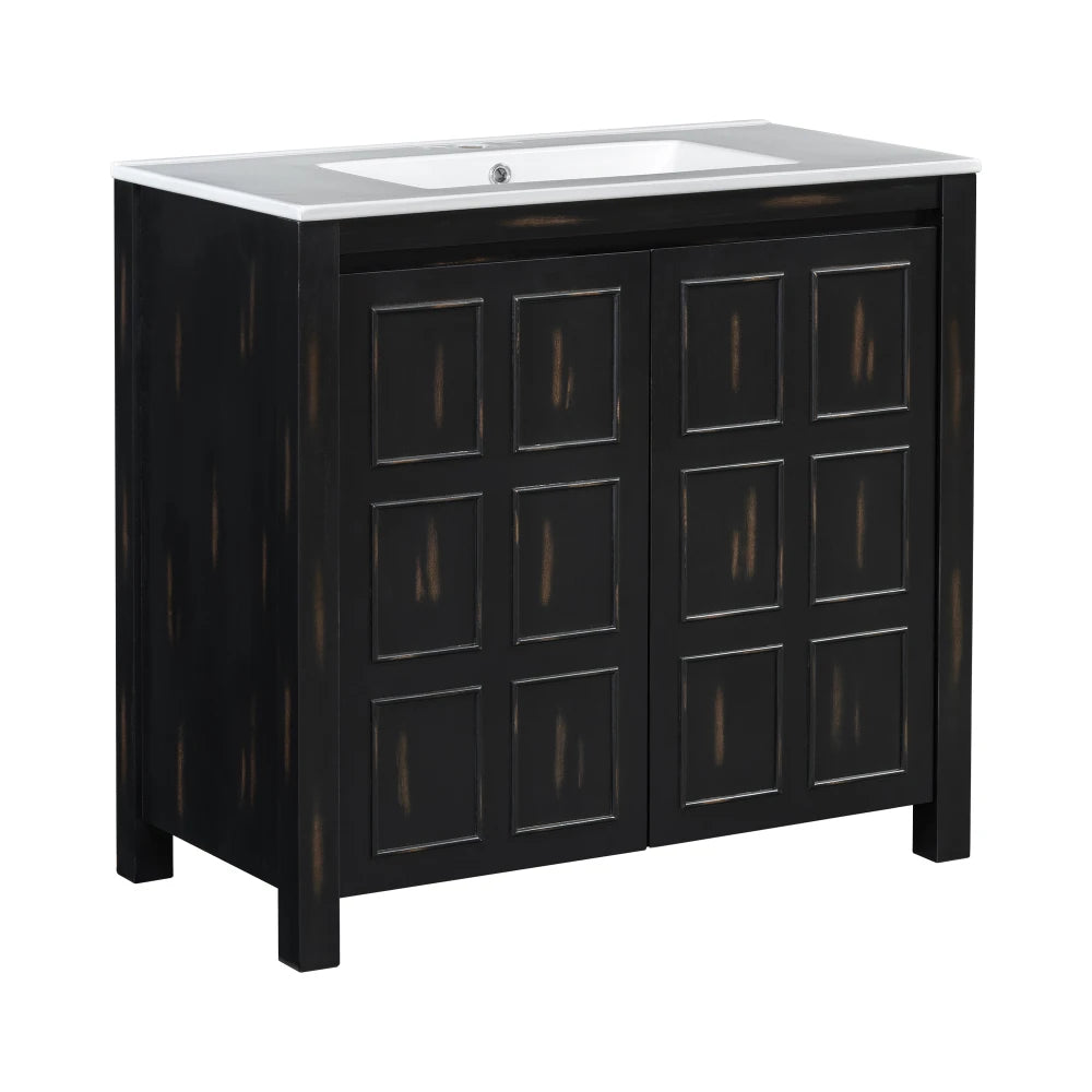 72" Bathroom Vanity Set with Double Vanities (Separate), Double Ceramic Sinks, Soft-Close Doors & Adjustable Shelf – Retro