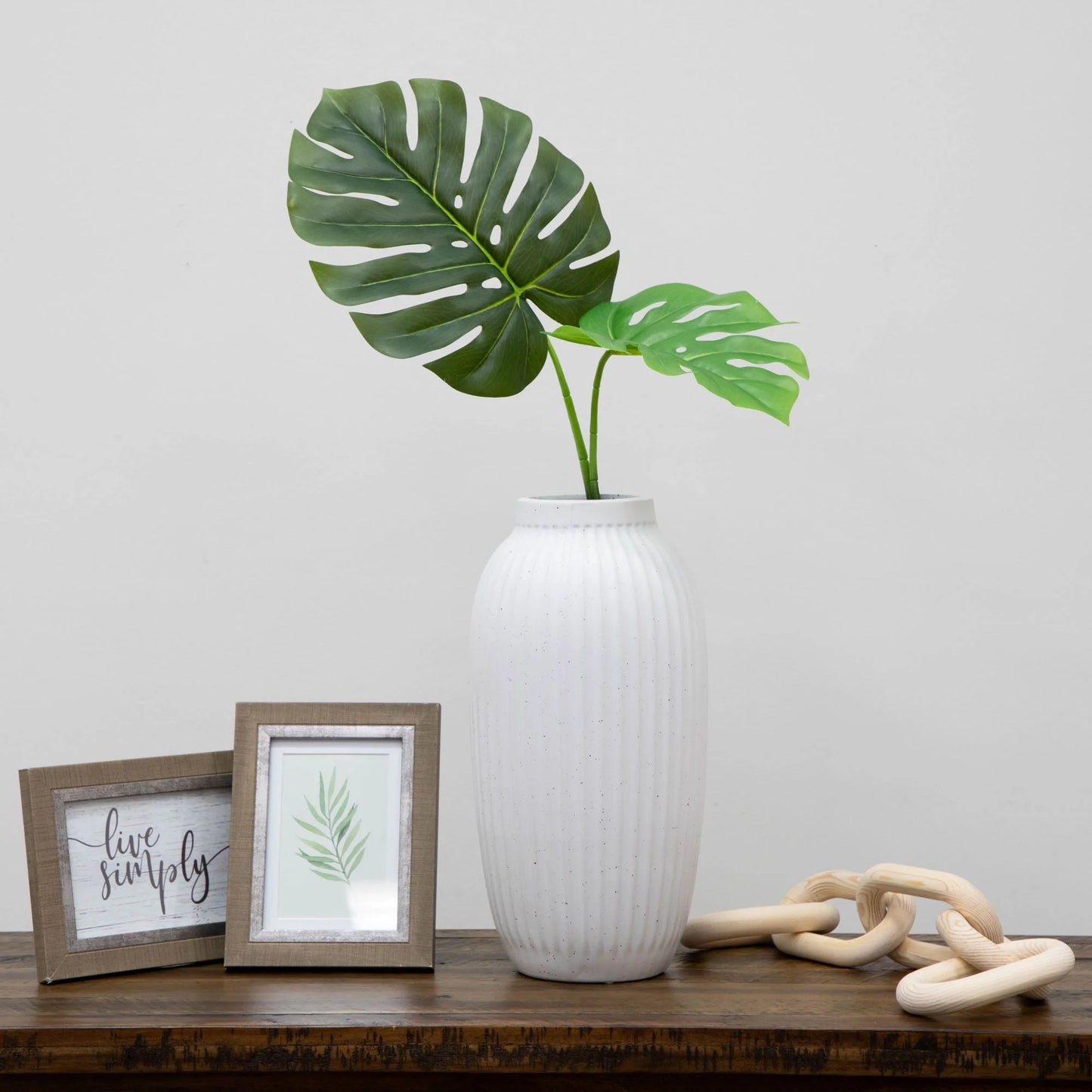 Decorative Indoor Speckled White Ribbed Ceramic Vase