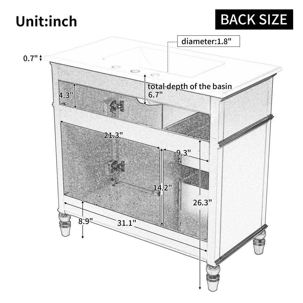 Freestanding 36" White Bathroom Vanity w/Ceramic Sink
