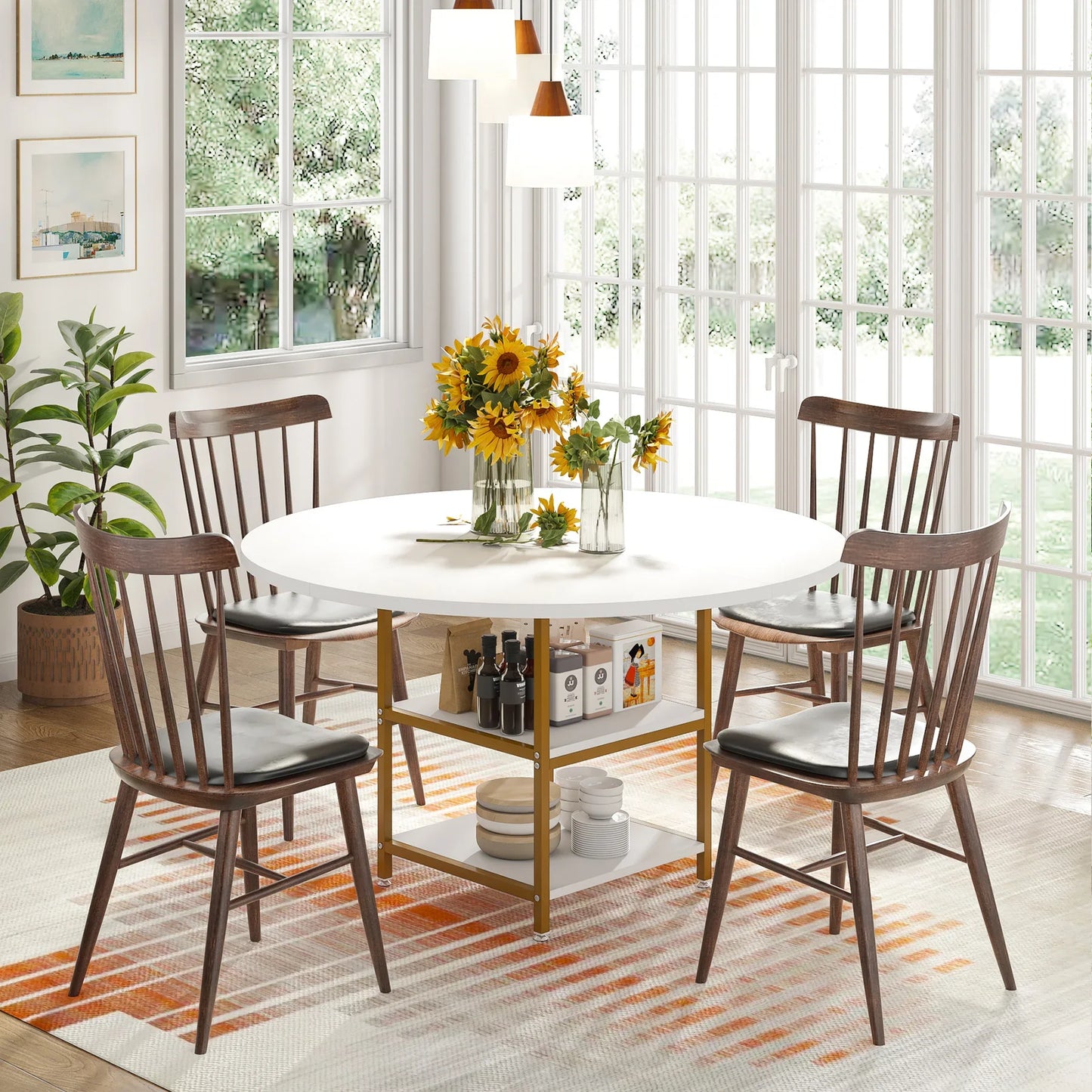 47" Round Solid Wood Dining Table for 4