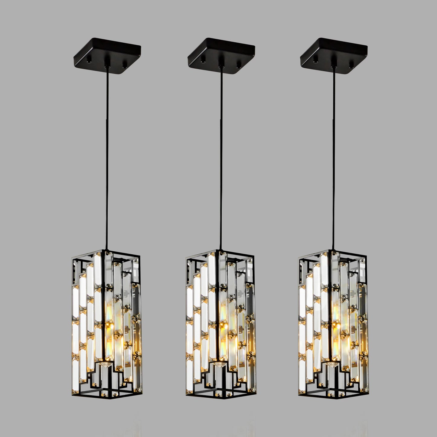Modern Black Finish Crystal Pendant Light- Pack of 3