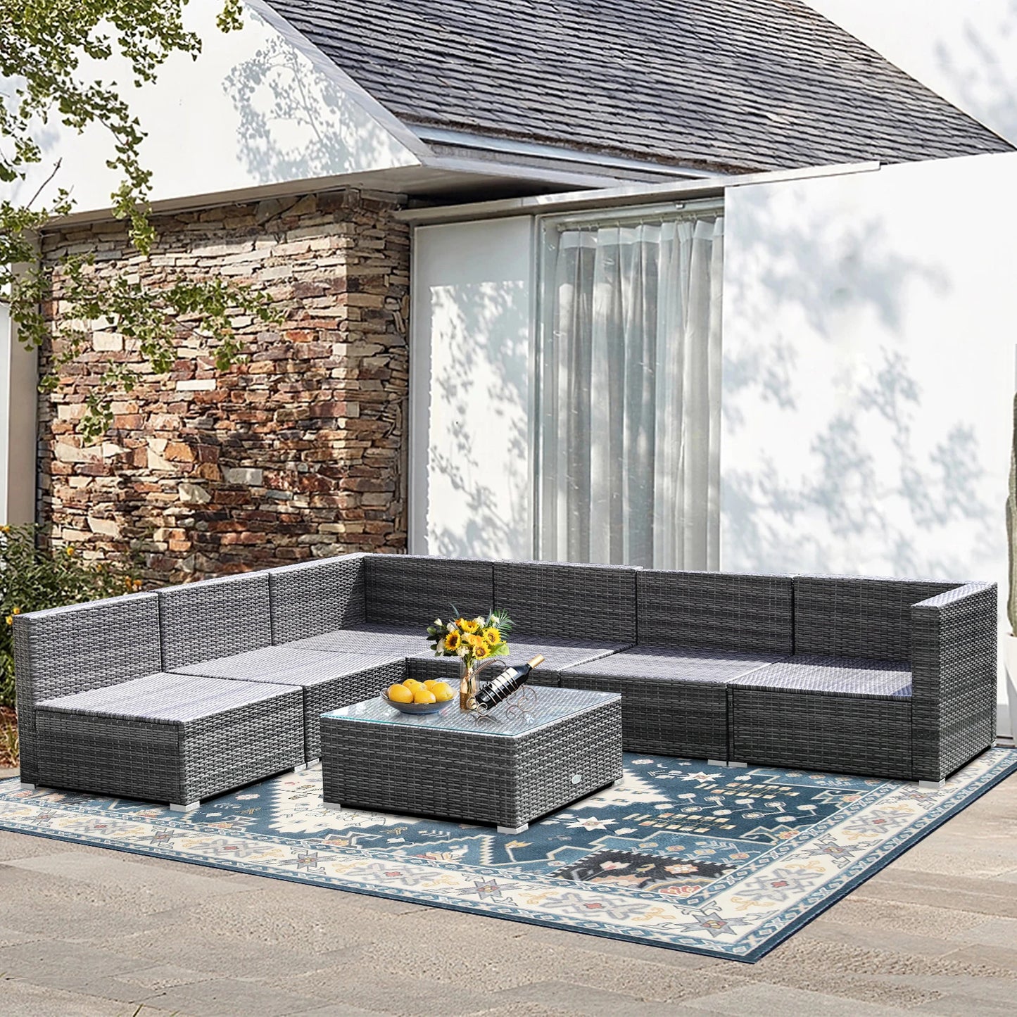 Modern 7-Piece PE Rattan Sectional Sofa Set