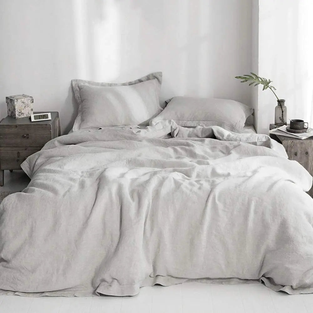 King & Queen Size 100% Linen Duvet Cover Bedding Set w/2 Pillow Shams
