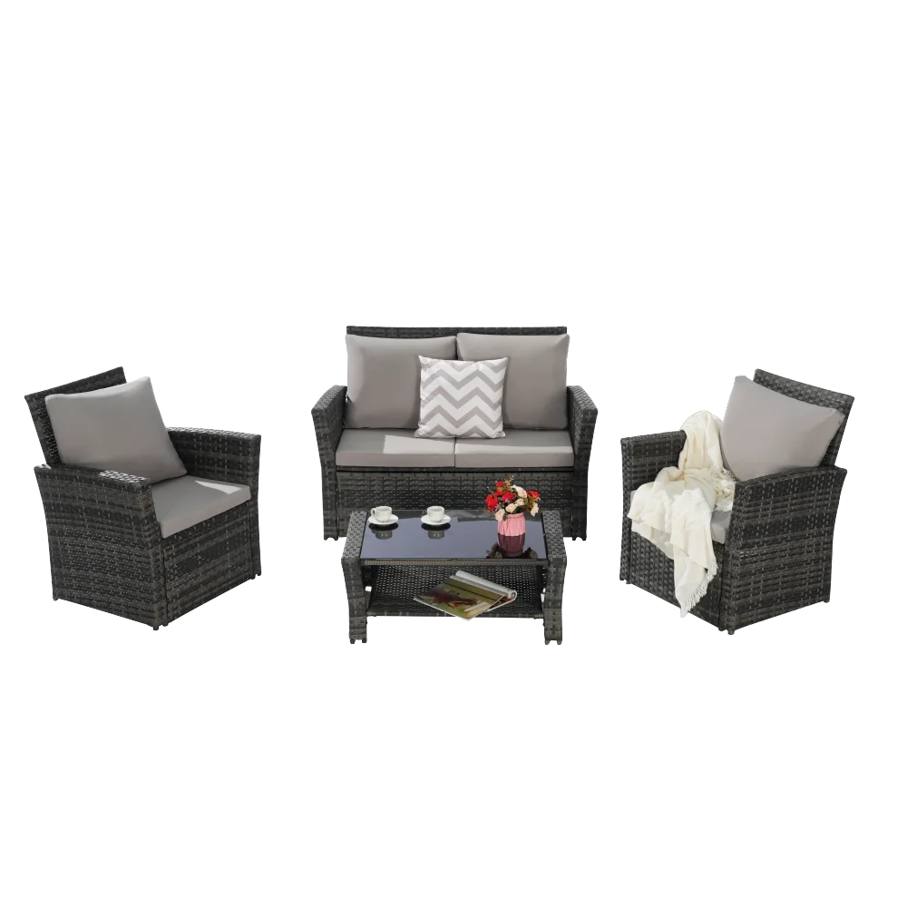 4-Piece Outdoor Modular Rattan Wicker Patio Set