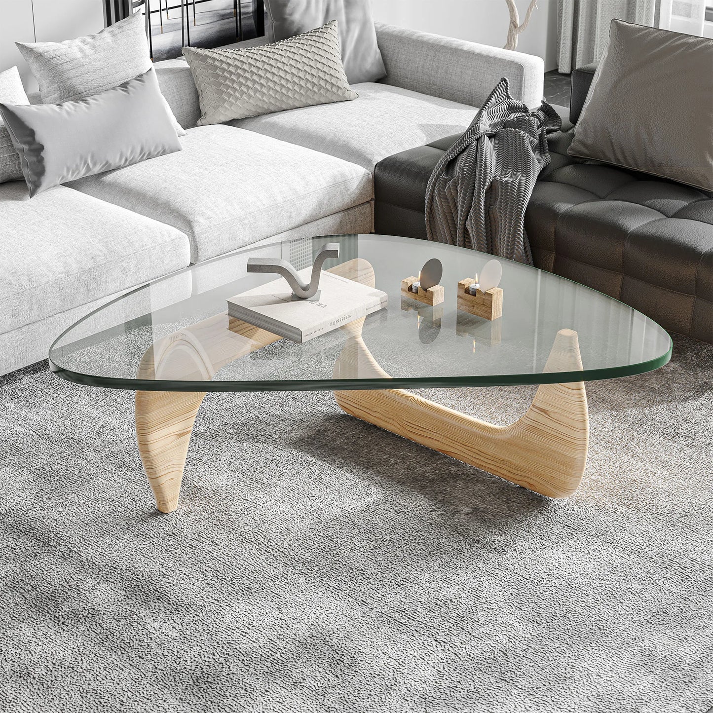 New Design Mid-century Style Triangle Glass Coffee Table