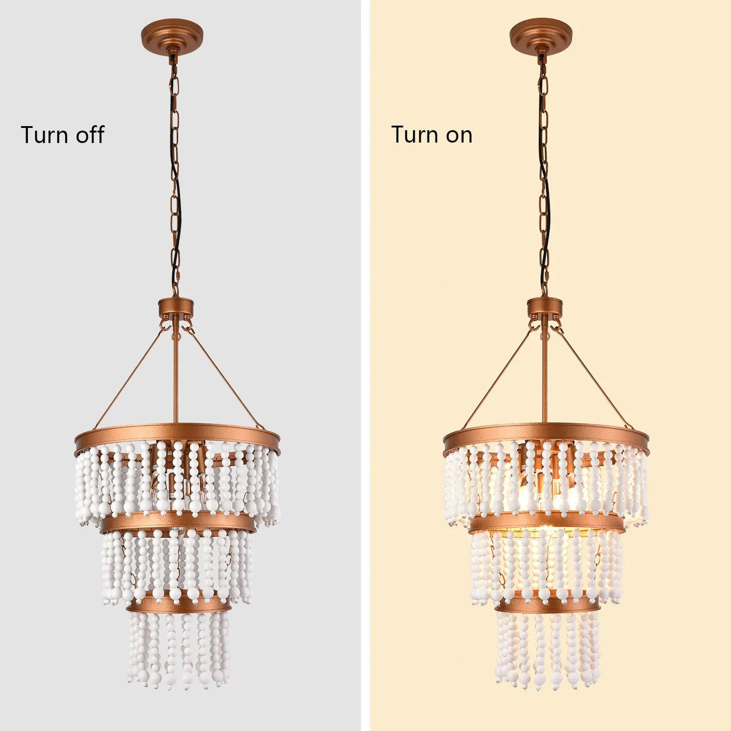 Rustic Boho 5-Light Wood Bead Chandelier