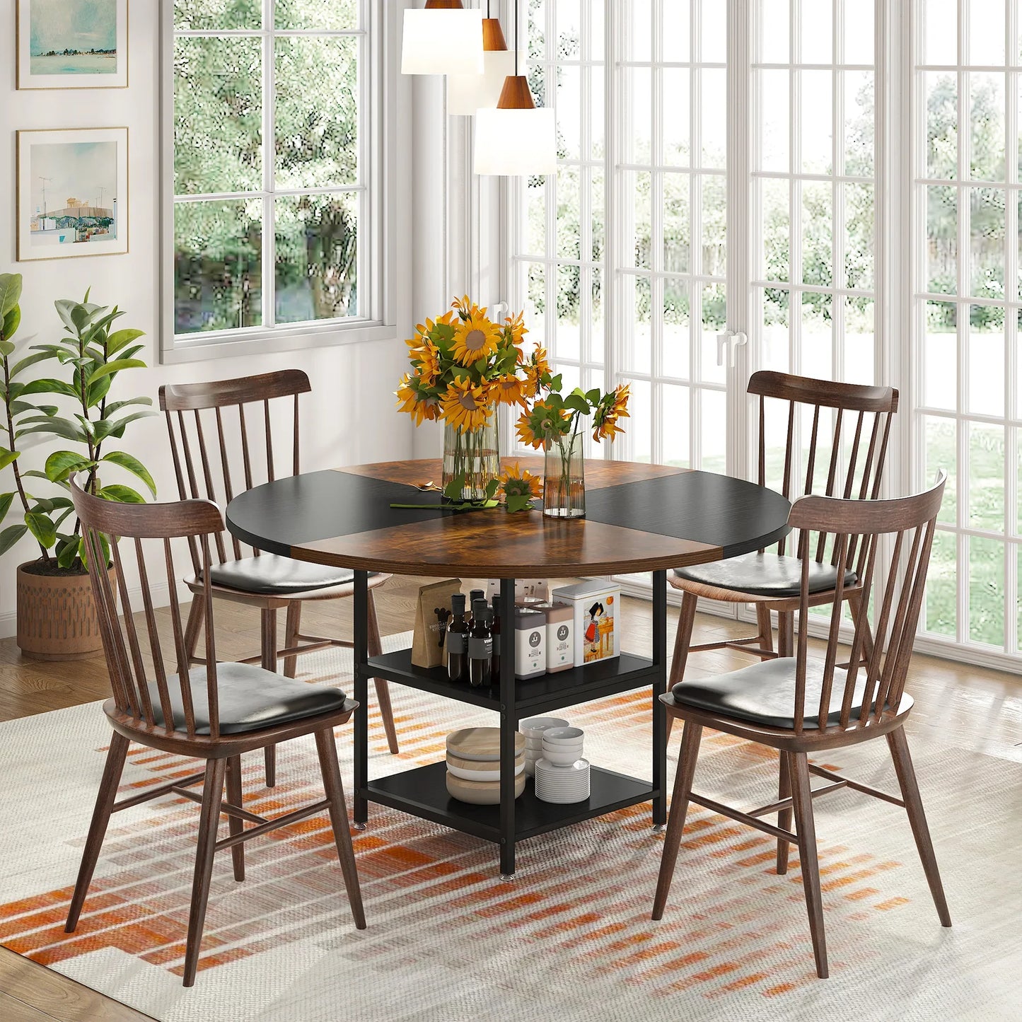 47" Round Solid Wood Dining Table for 4