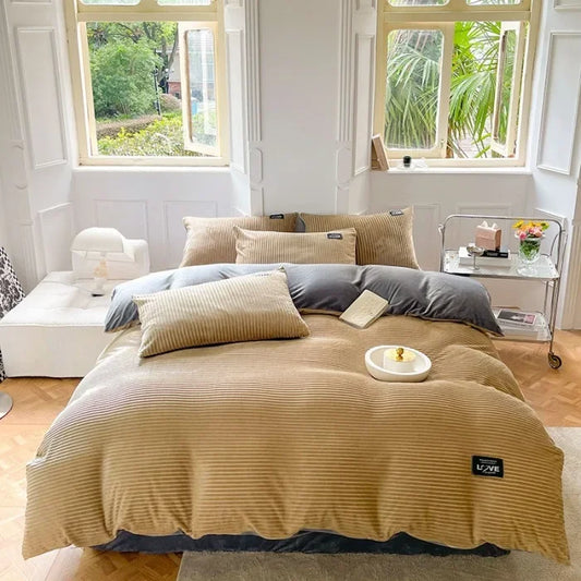 BowLift Corduroy Duvet Cover Set - Ribbed Velvet Plush with 2 Pillowcases, soft ribbed corduroy duvet cover texture close-up
