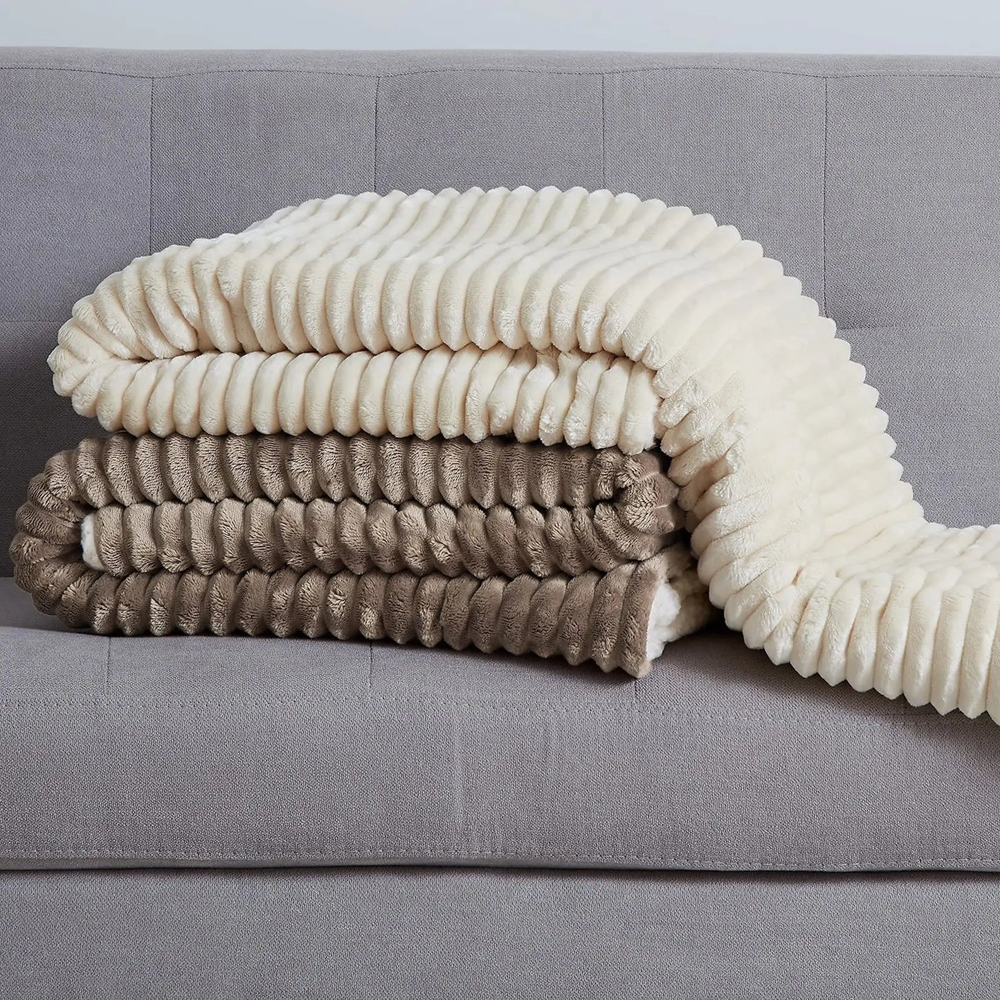 Soft & Cozy Striped Sherpa Flannel Throw Blanket