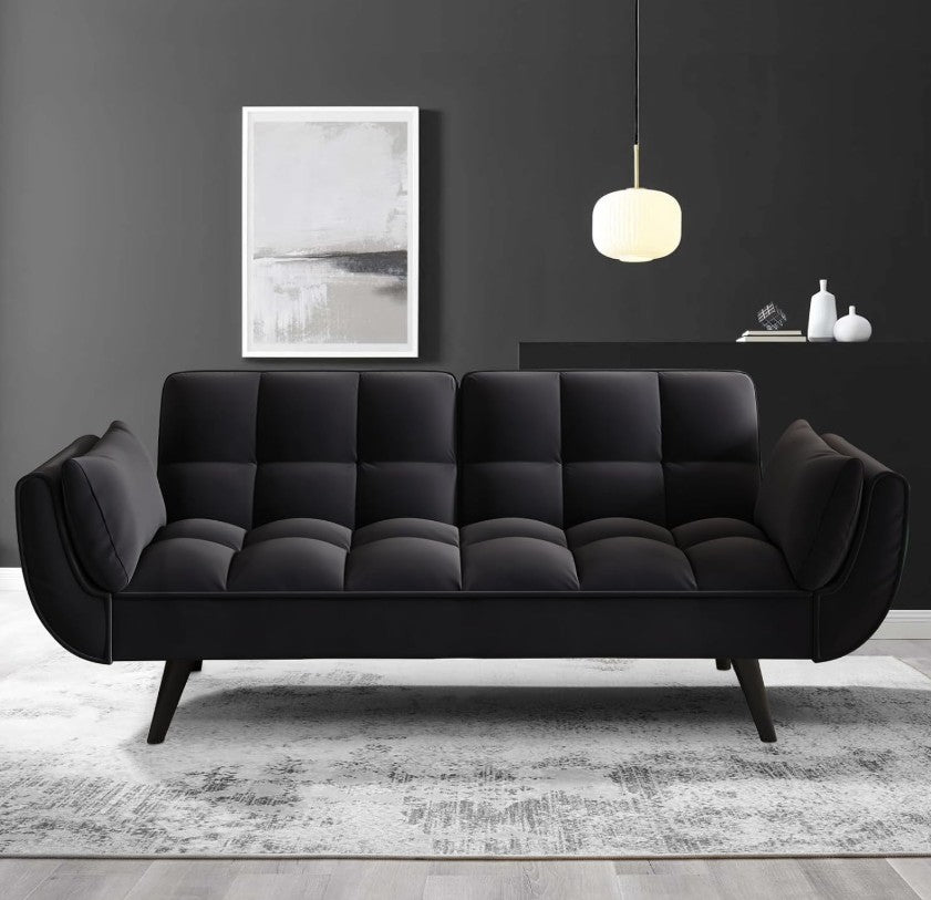 57" Convertible Futon Sofa with elegant styling elements in a cozy setup.