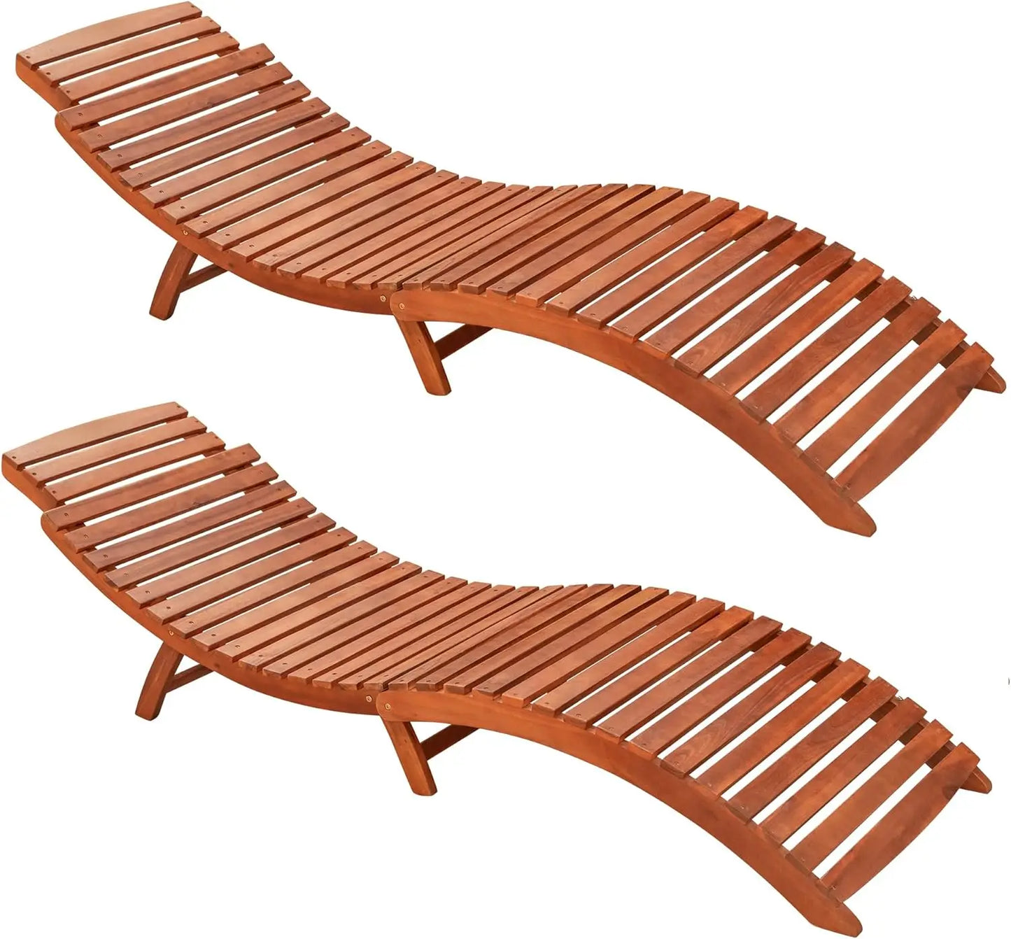 Modern Large Solid Acacia Wood Chaise Lounge Chair-Set of 2