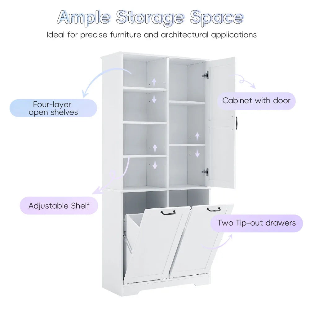 Contemporary 68" Freestanding White Open Hamper Cabinet